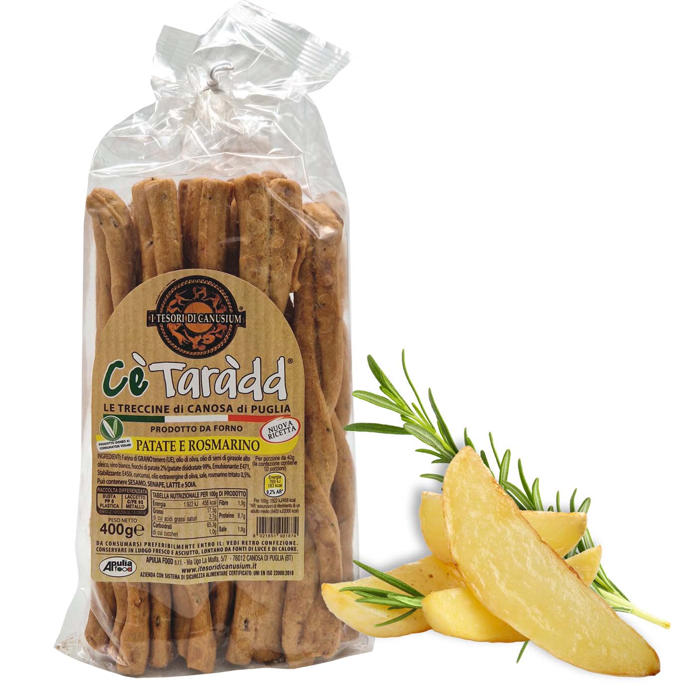 APULIA FOOD C'è Taràdd Treccine Patate e Rosmarino-C'è Taràdd Stangen mit Kartoffeln und Rosmarin - 0,4kg