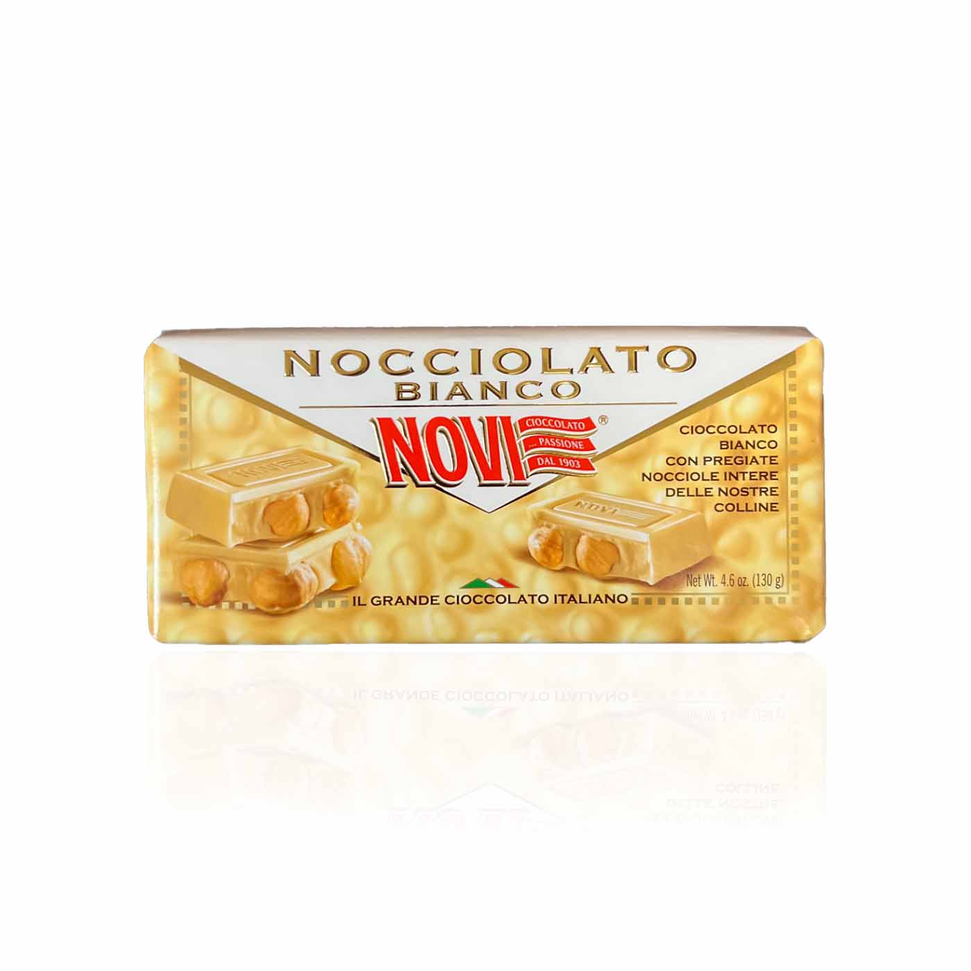 NOVI Cioccolato Bianco Nocciolato- Weiße Schokoladentafel mit ganzen Nüssen- 0,130kg