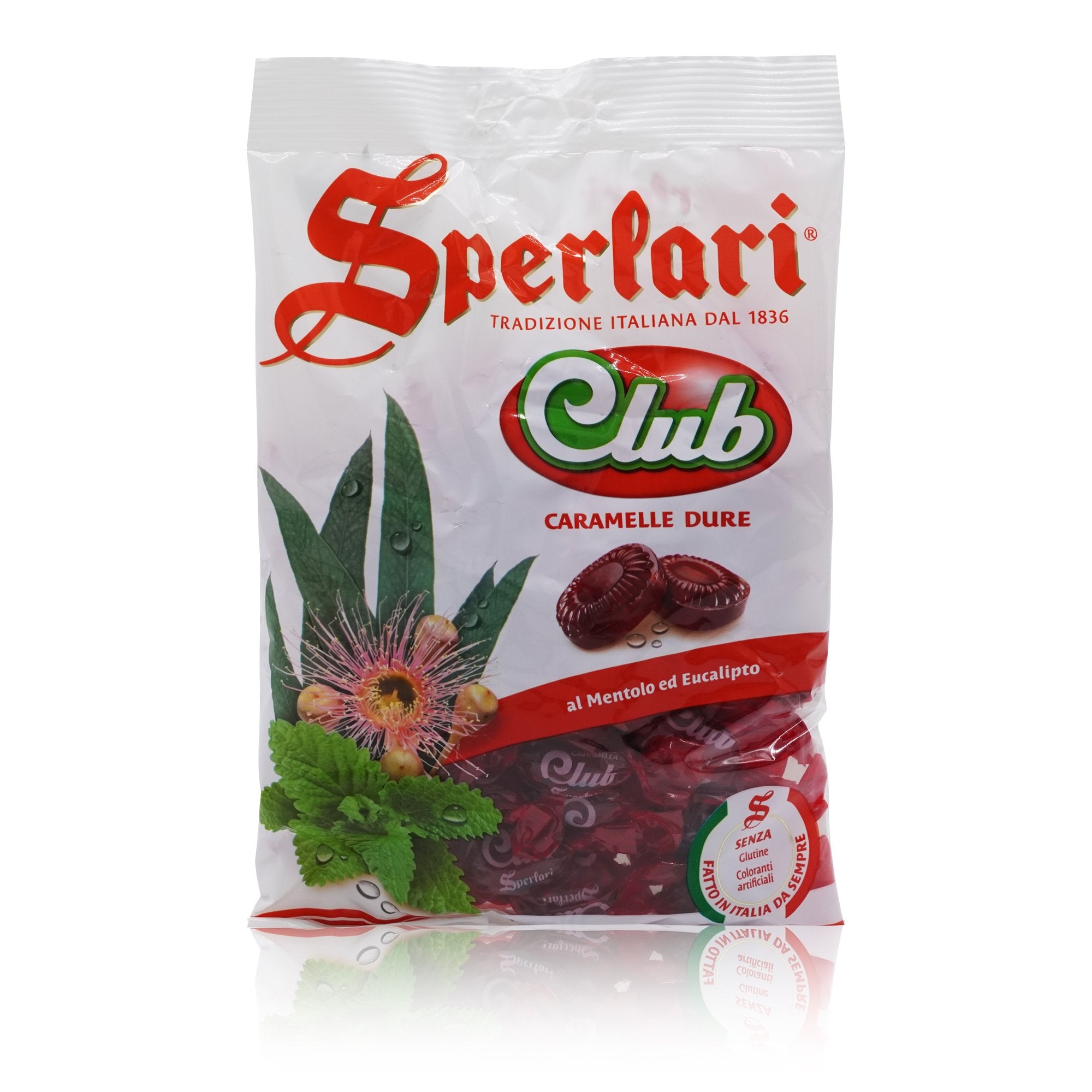 SPERLARI Caramelle Club rosse – Bonbons Club rot Minze u. Eukalyptus - 0,200kg