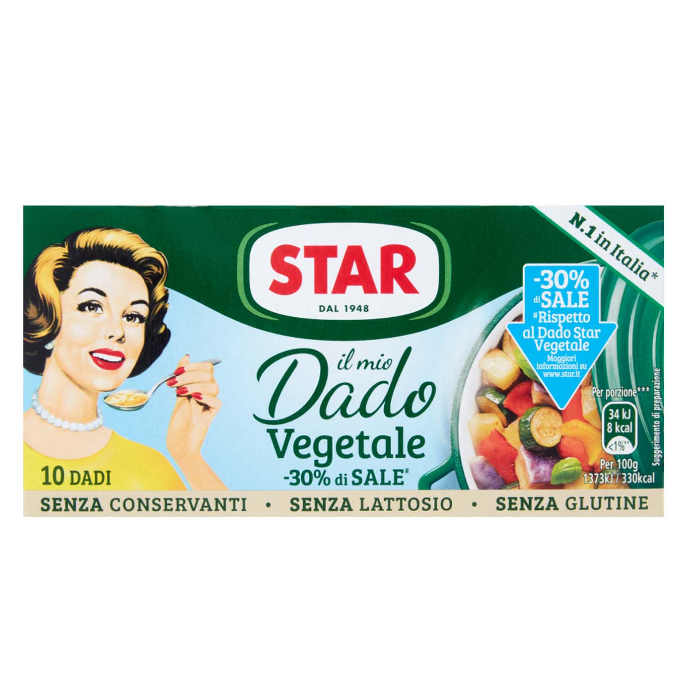 STAR Dado veggie brodo - Vegetarisch Suppenwürfel Brühe -30% Salz - 0,100kg
