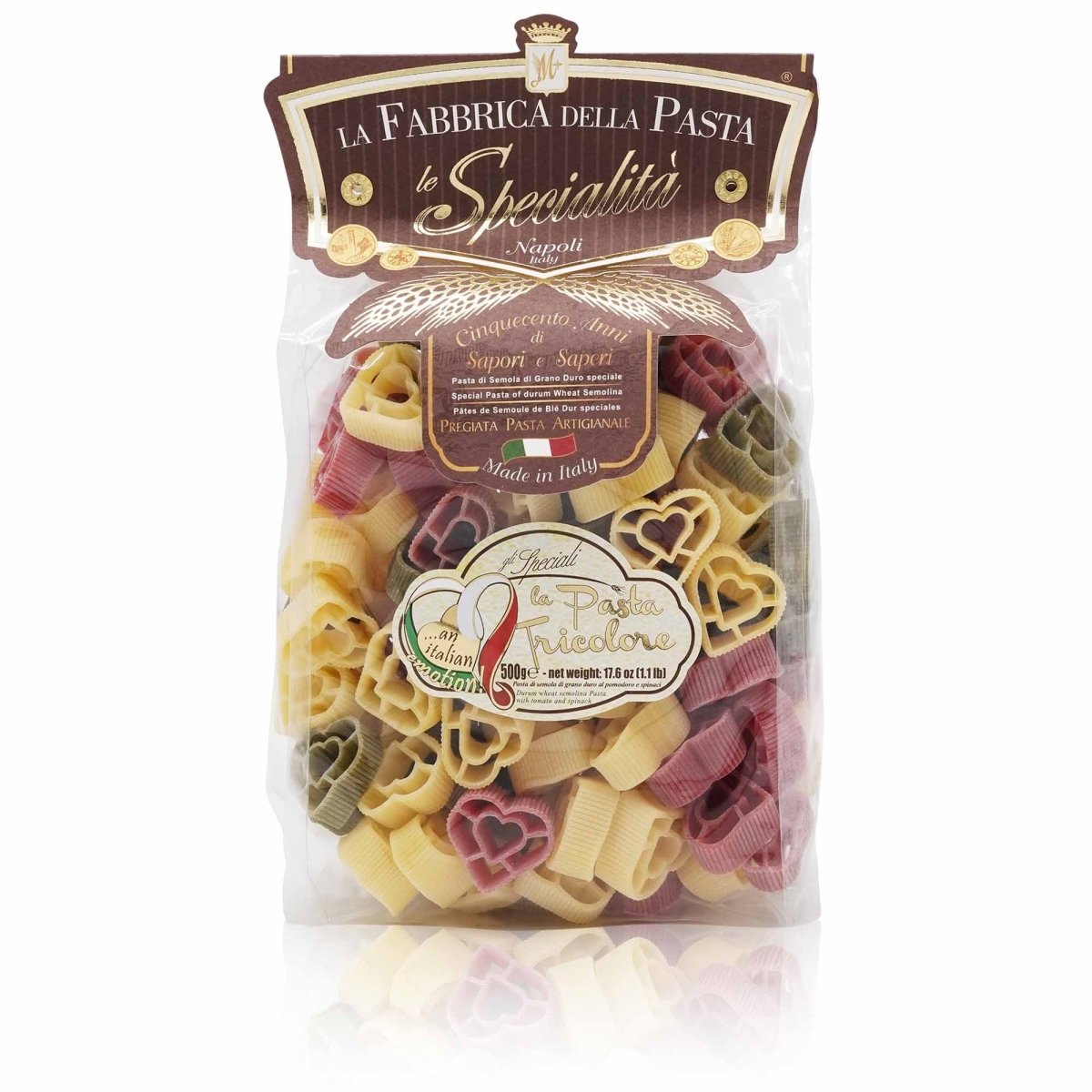 LA FABBRICA DELLA PASTA Cuori tricolore – Herzpasta dreifarbig - 0,5kg - italienisch - einkaufen.de