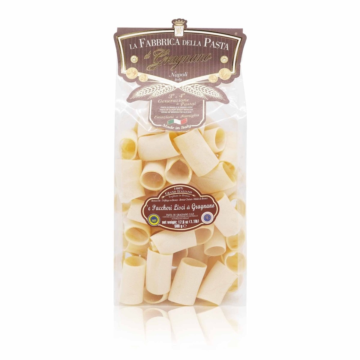 LA FABBRICA DELLA PASTA Paccheri lisci – Paccheri glatt - 0,5kg - italienisch - einkaufen.de
