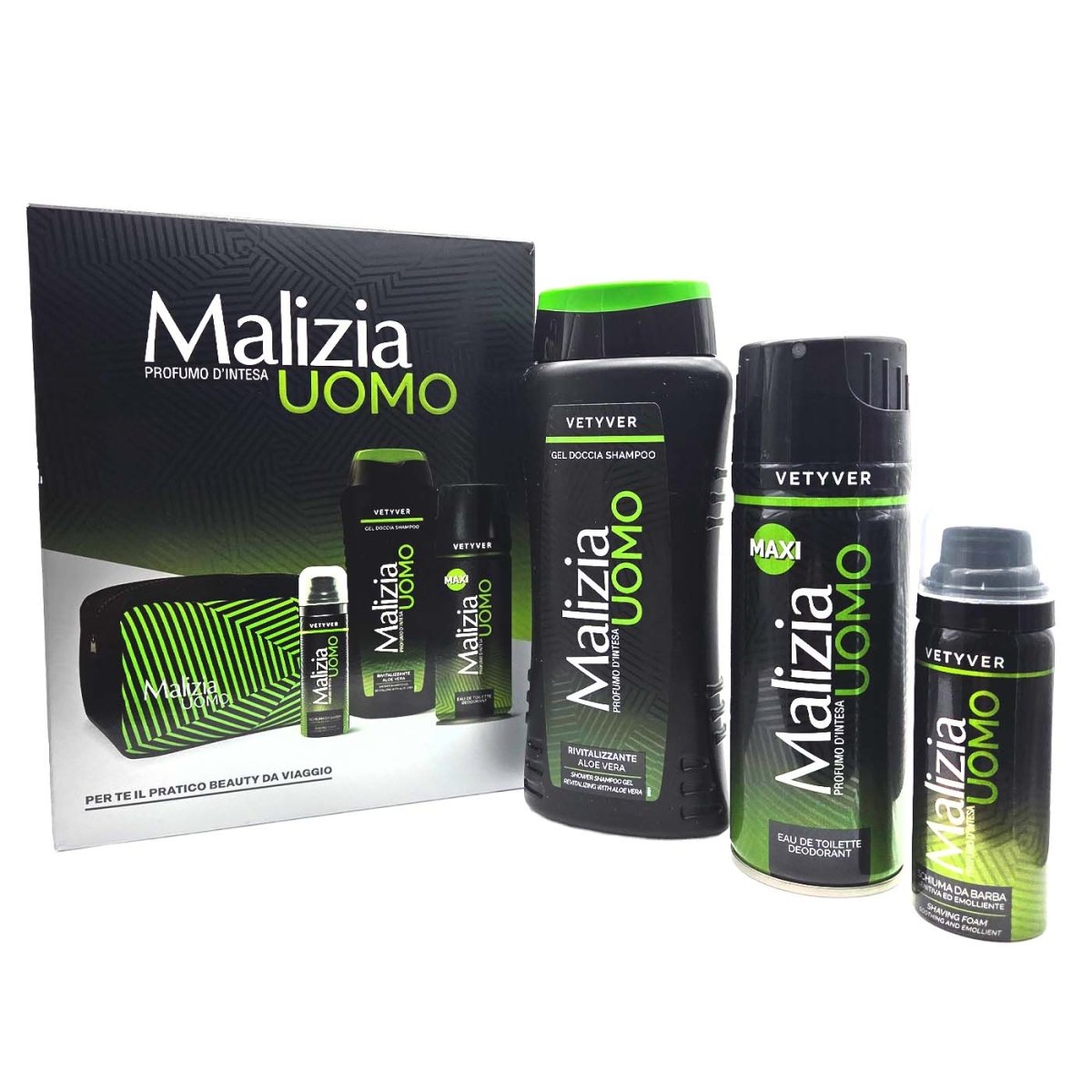 Malizia Uomo Profumo d’Intesa Vetyver Schiuma da Barba 50 ml + Deodorant 175 ml + Doccia Shampoo 250 ml - italienisch - einkaufen.de
