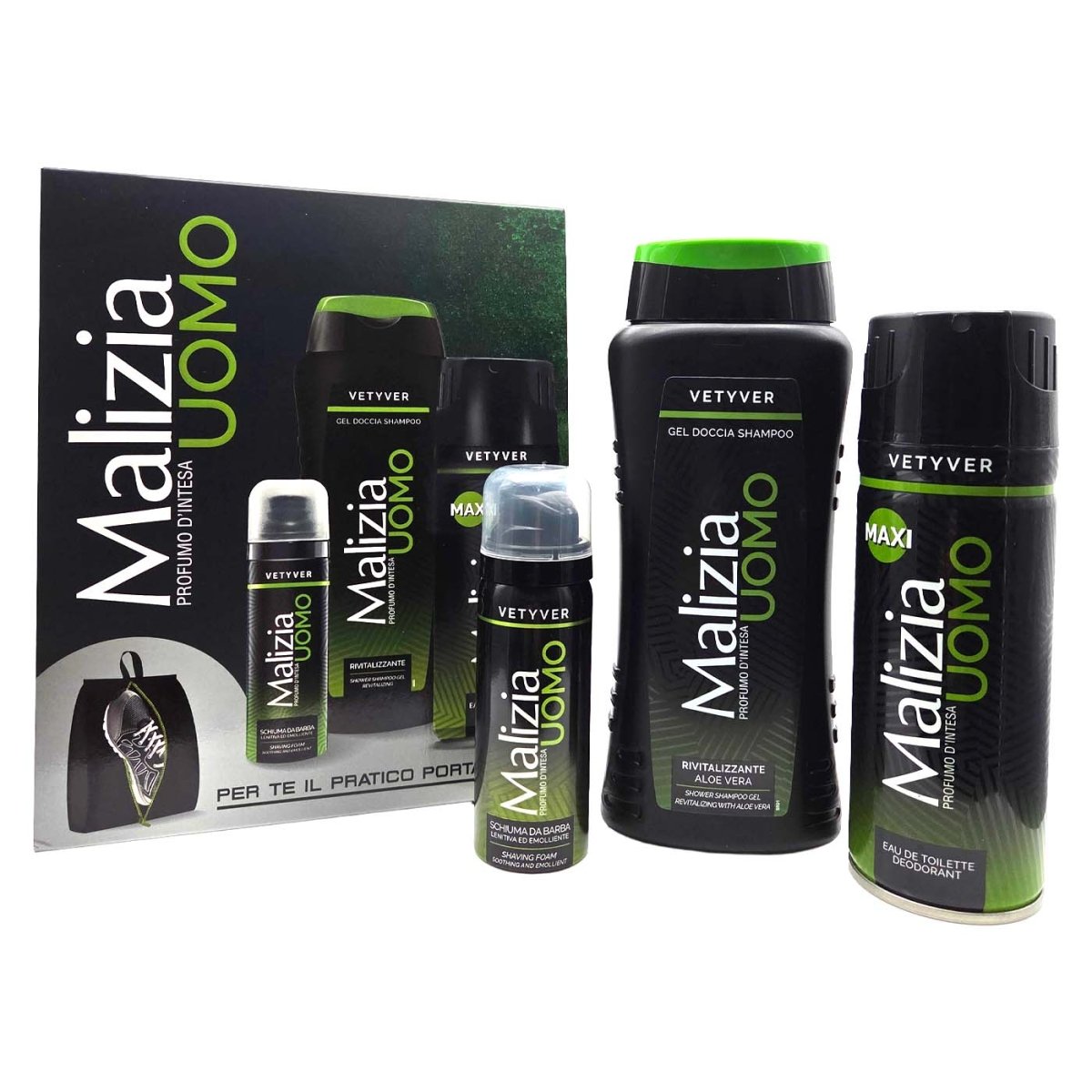 Malizia Uomo Profumo d'Intesa Vetyver Schiuma da Barba 50ml + Deodorant 175ml + Doccia Shampoo 250ml - italienisch - einkaufen.de