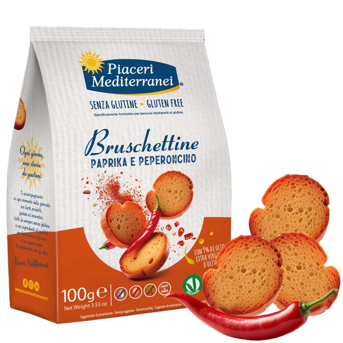 Piaceri Mediterranei Bruschettine Paprika e Peperoncino senza glutine 100g - italienisch - einkaufen.de
