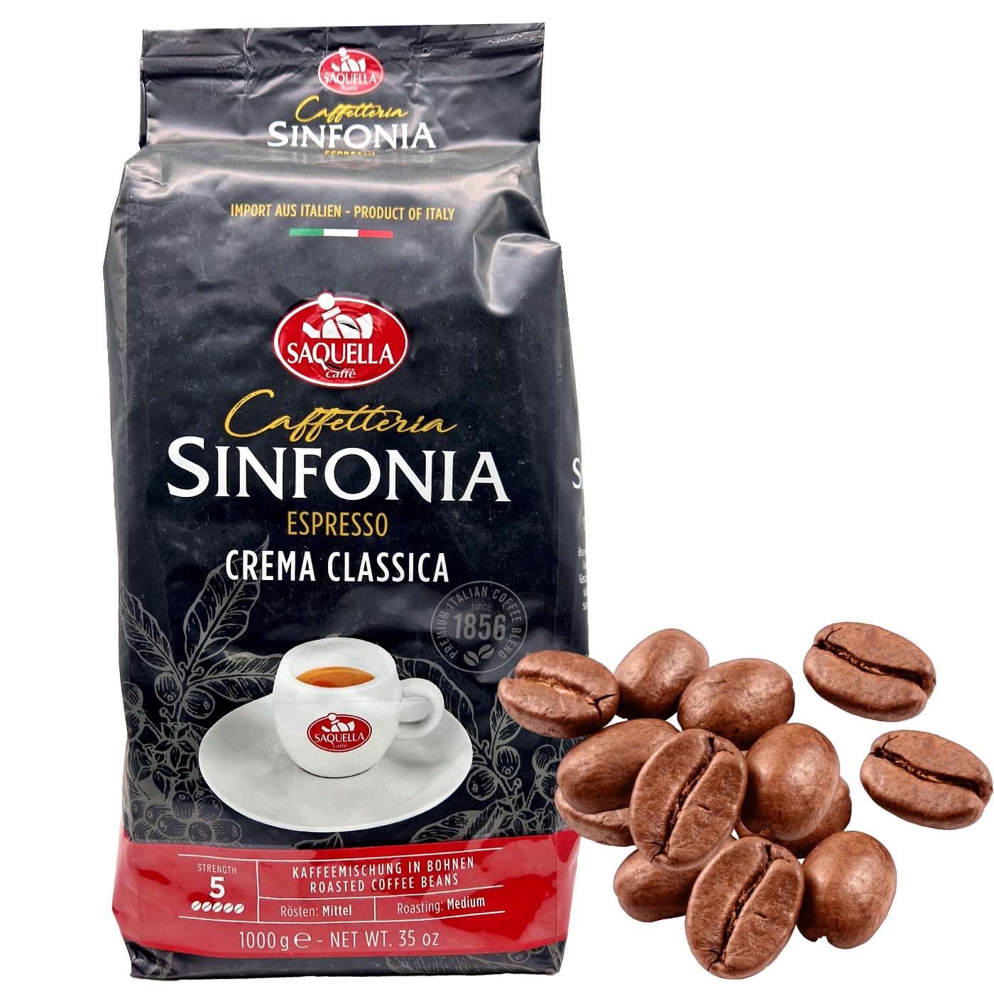 SAQUELLA Sinfonia Espresso crema classica - Kaffeemischung in Bohnen - 1kg - italienisch - einkaufen.de
