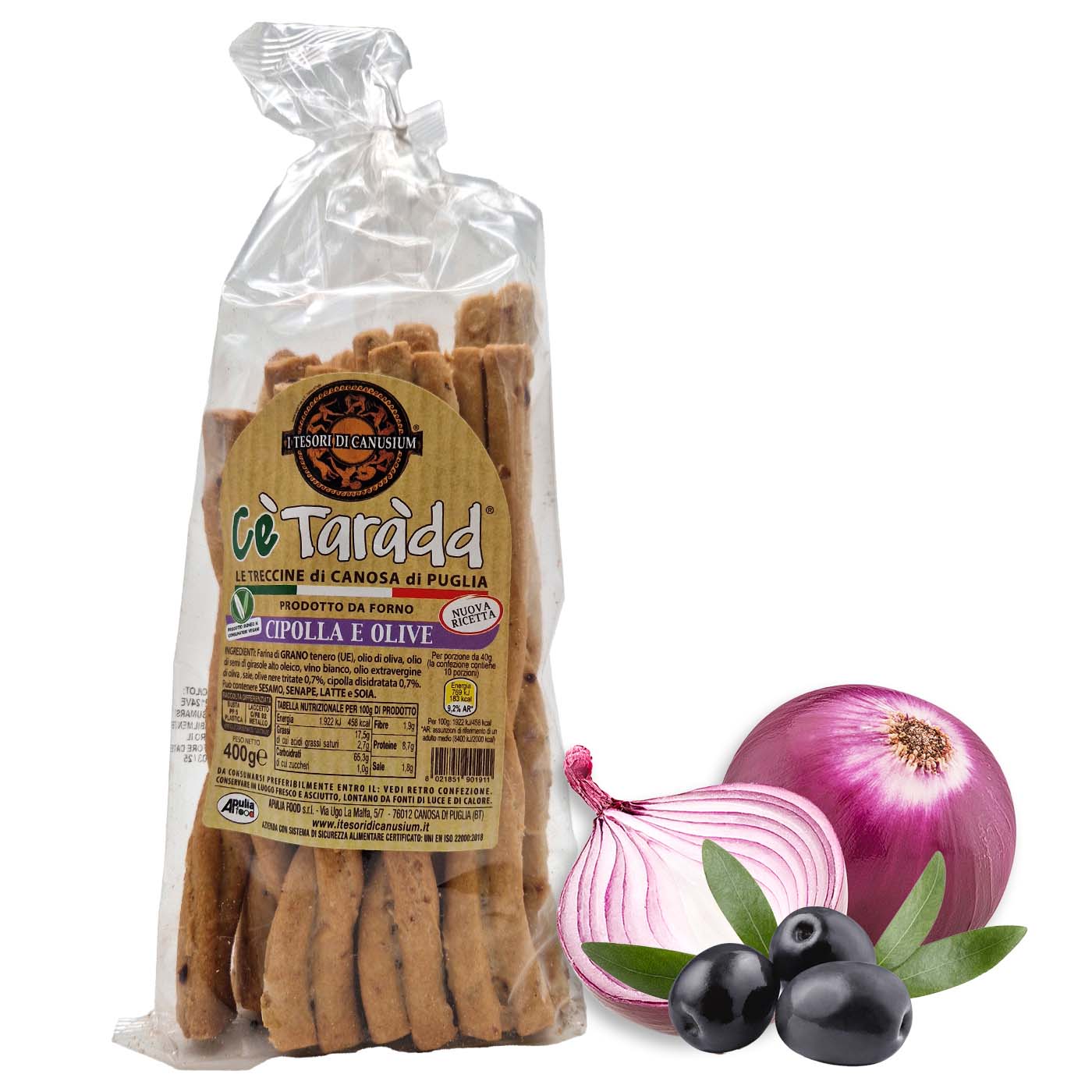 APULIA FOOD C'è Taràdd Treccine Cipolla e Olive-C'è Taràdd Stangen mit Zwiebel und Olive - 0,4kg