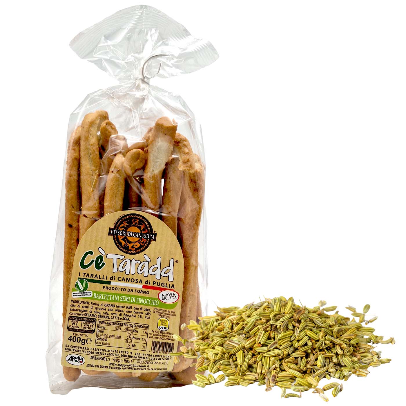 APULIA FOOD C'è Taràdd Taralli Barlettani Semi di Finocchio-C'è Taràdd Stangen mit Fenchel - 0,4kg