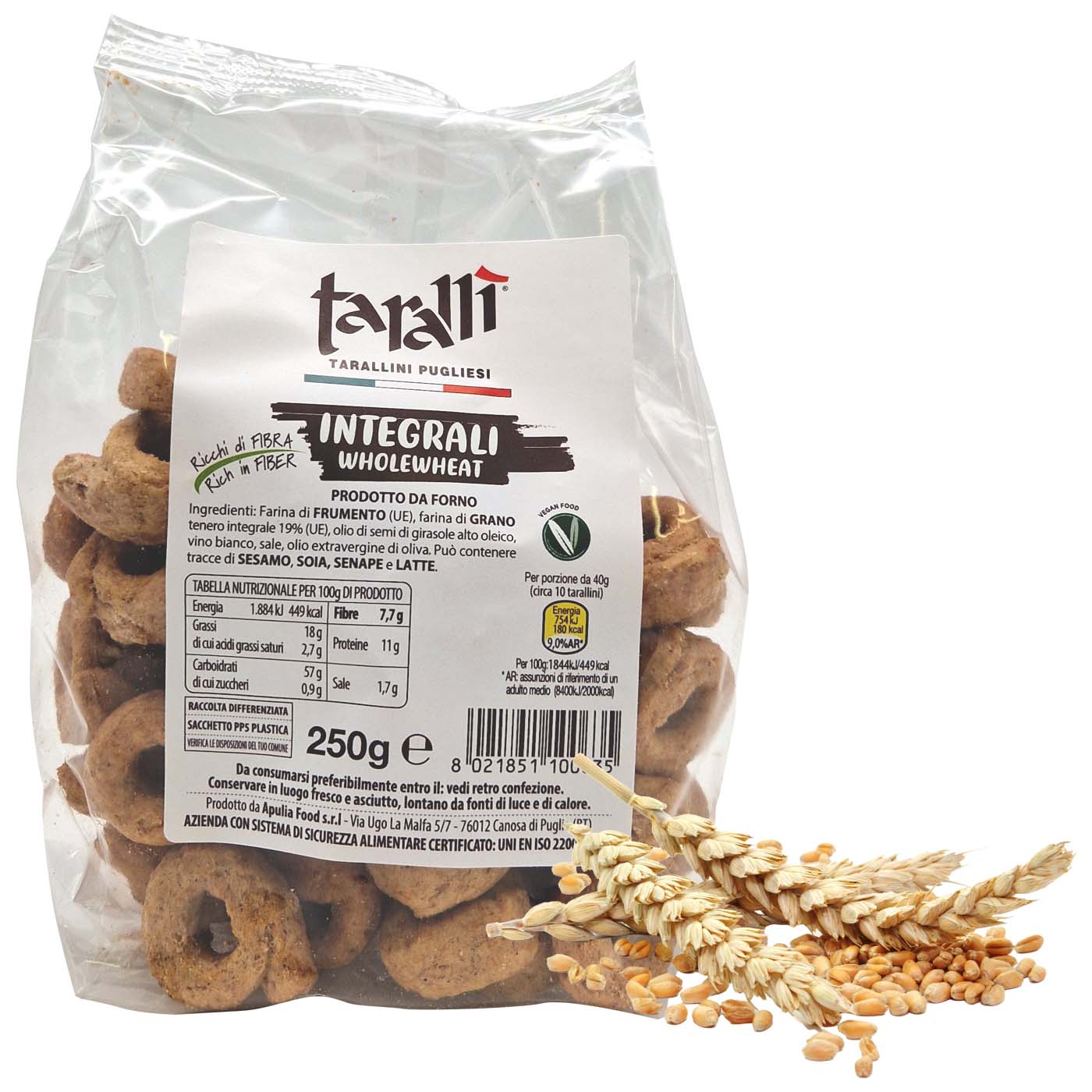 APULIA FOOD Taralli Integrali-Taralli mit Vollkorn - 0,25kg