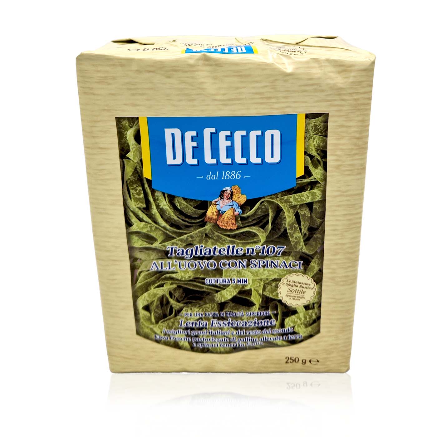 DE CECCO Tagliatelle all'uovo con spinaci-Tagliatelle mit Spinat 250g DE CECCO Tagliatelle all'uovo con spinaci-Tagliatelle mit Spinat 250g