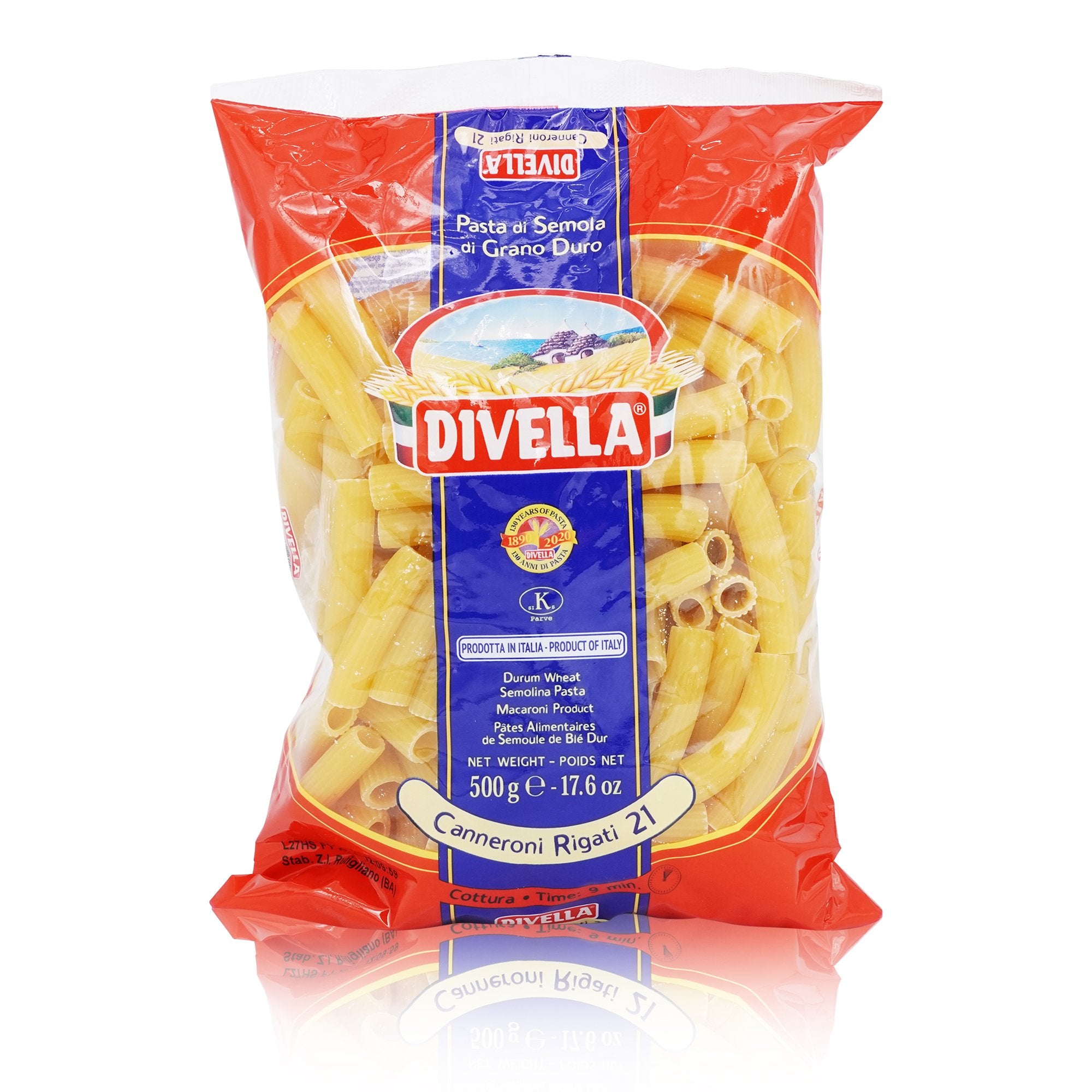 DIVELLA Canneroni Rigati – Pasta Canneroni liniert Nr.21 - 0,5kg