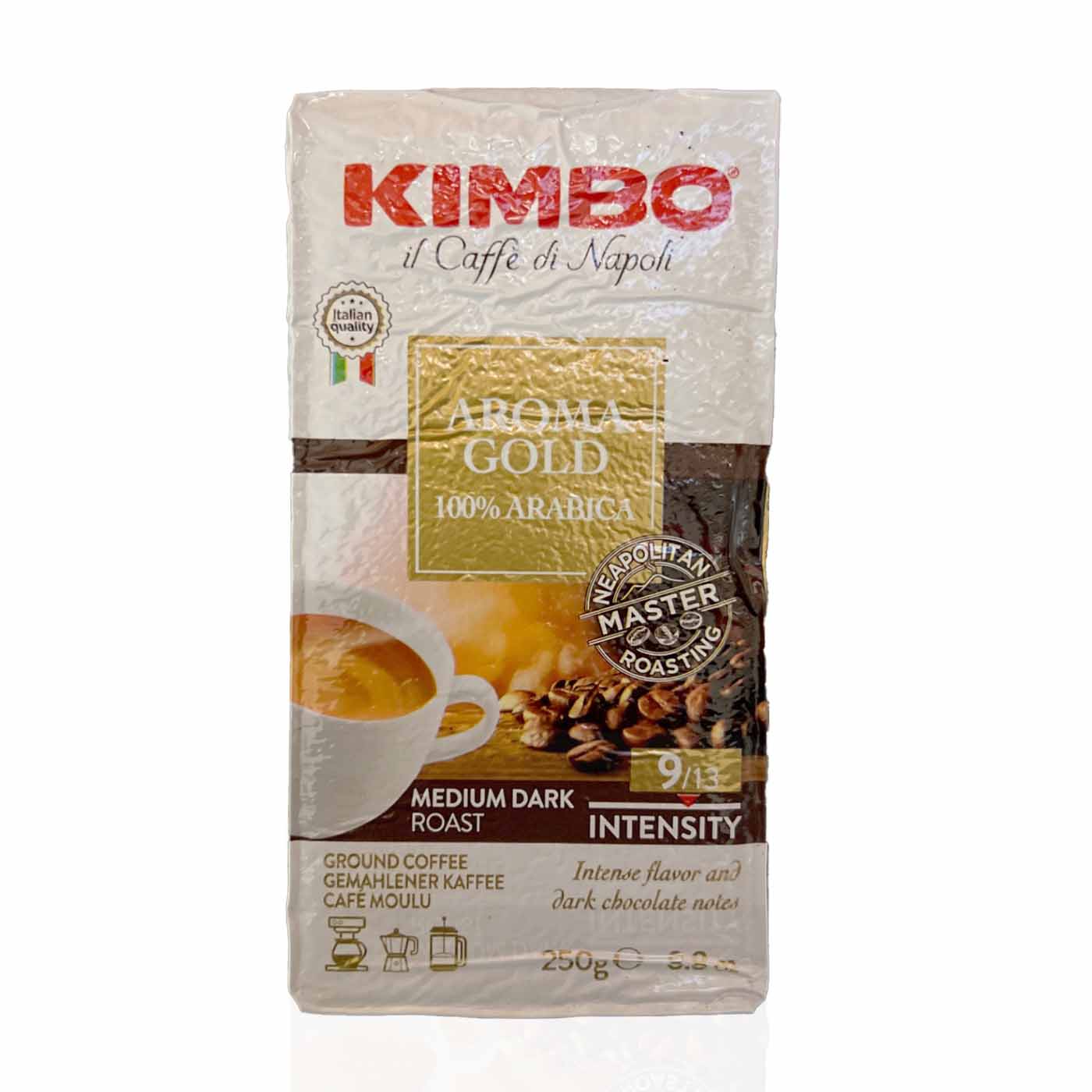 KIMBO Caffè Aroma Gold 100% arabica -Kaffee Aroma Gold gemahlen -0,250kg