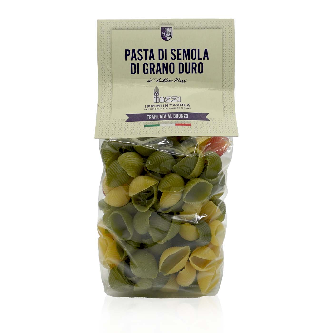 LA TRAFILATA Conchiglie Tricolore – Muschel-Pasta dreifarbig - 0,5kg LA TRAFILATA Conchiglie Tricolore – Muschel-Pasta dreifarbig - 0,5kg