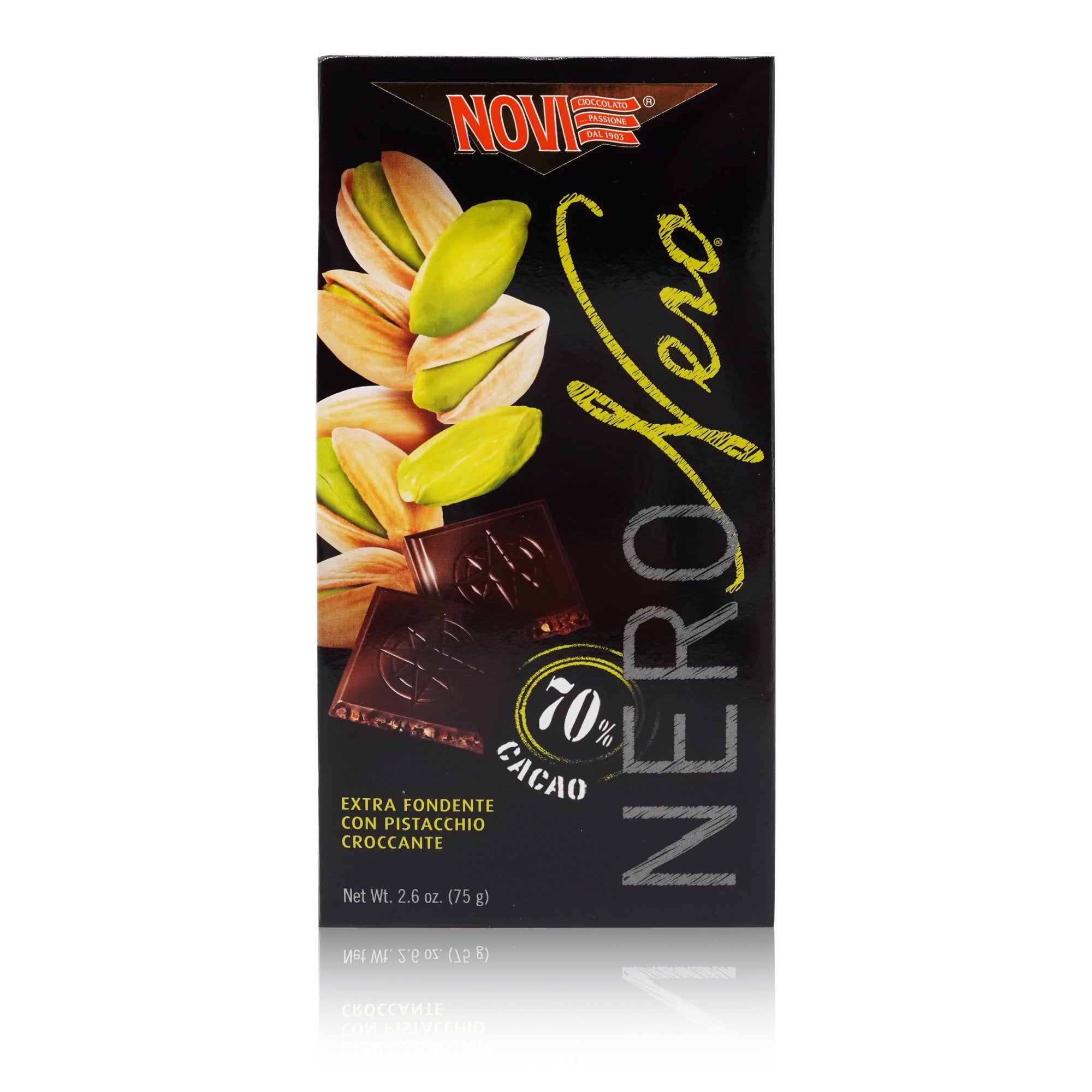 NOVI Nero Nero Fondente al Pistacchio – Nero Zartbitterschokolade Pistazien - 0,075kg