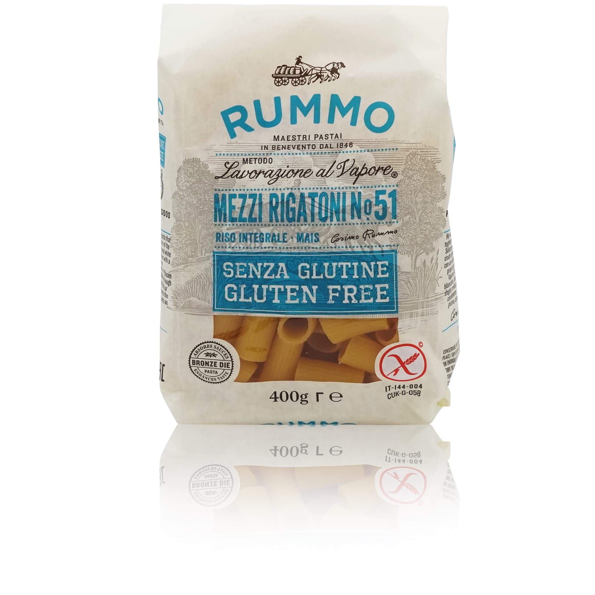 RUMMO Mezzi Rigatoni N° 51 senza glutine – Kleiner Rigatoni N° 51 Glutenfrei - 0,400kg