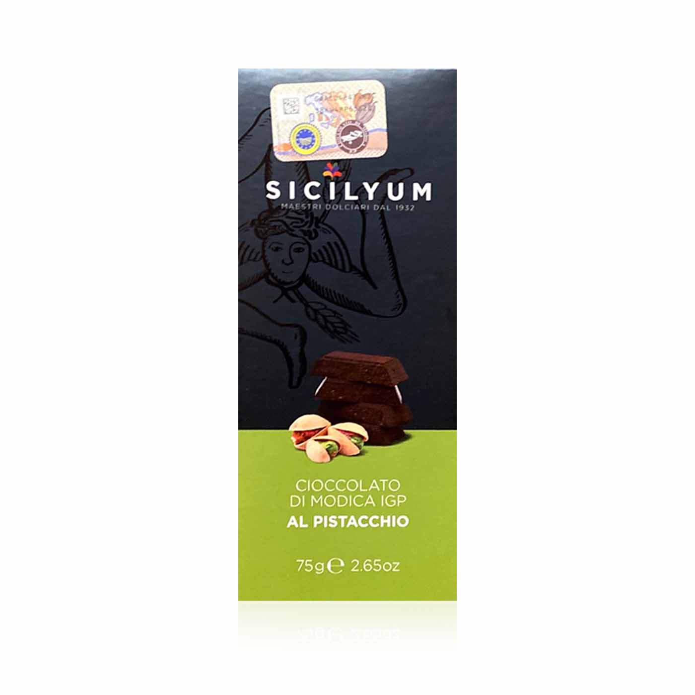 Sicilyum Cioccolato di modica al Pistacchio- Schokolade aus Modica mit Pistazie - 0,075kg