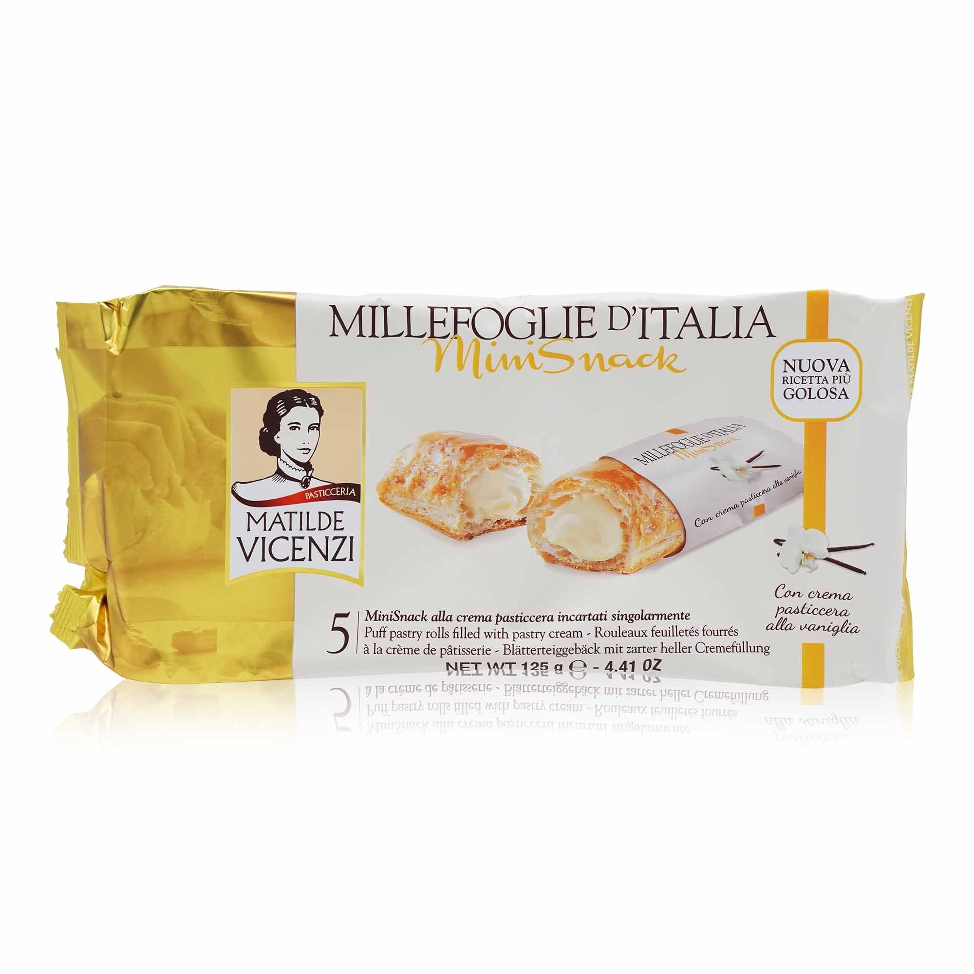 VICENZI MiniSnack alla crema pasticcera – Blätterteiggebäck mit Konditorcreme - 0,125kg