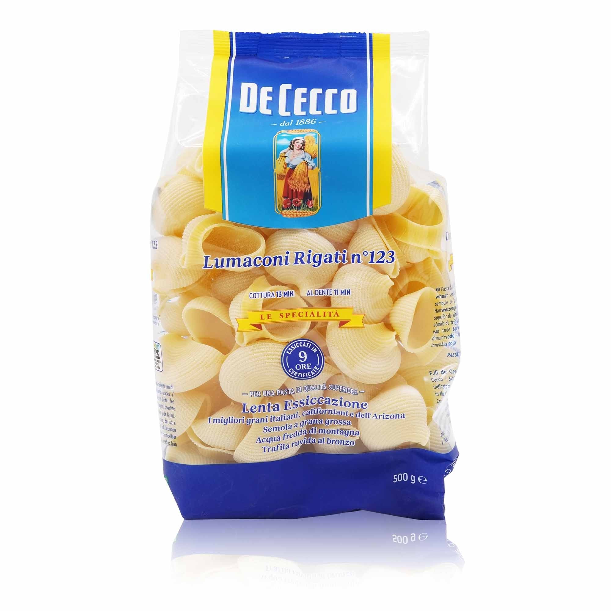 DE CECCO Lumaconi rigati n° 123 – Lumaconi gerippt Nr.123 - 0,5kg - italienisch - einkaufen.de