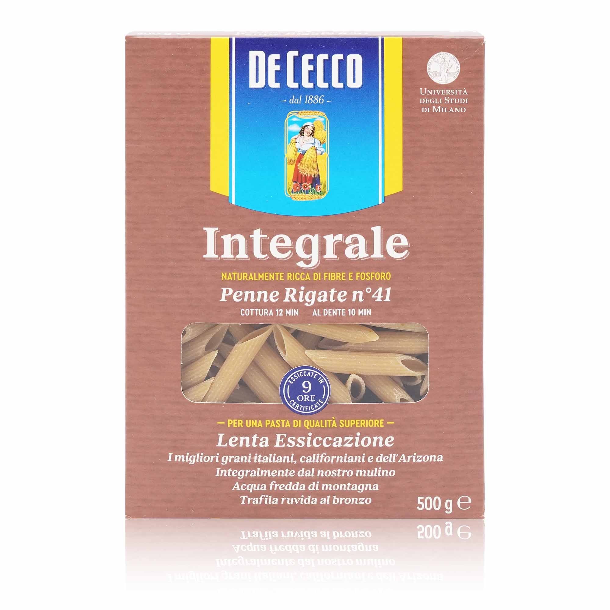 DE CECCO Penne rigate n° 41 integrali – Penne rigate Nr.41 Vollkorn - 0,5kg - italienisch - einkaufen.de