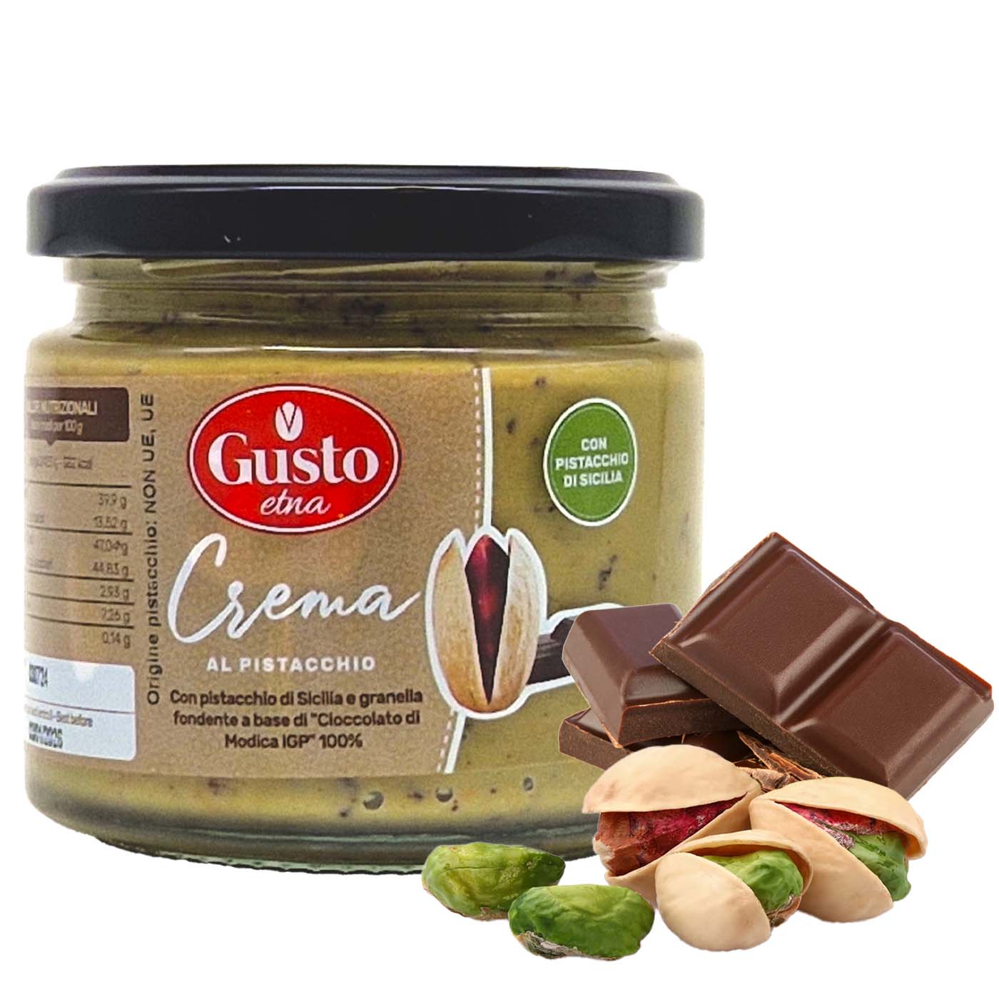 GUSTO Crema di pistacchio con cioccolato fondente - Pistaziencreme und Zartbitterschokolade - 0,190kg - italienisch - einkaufen.de