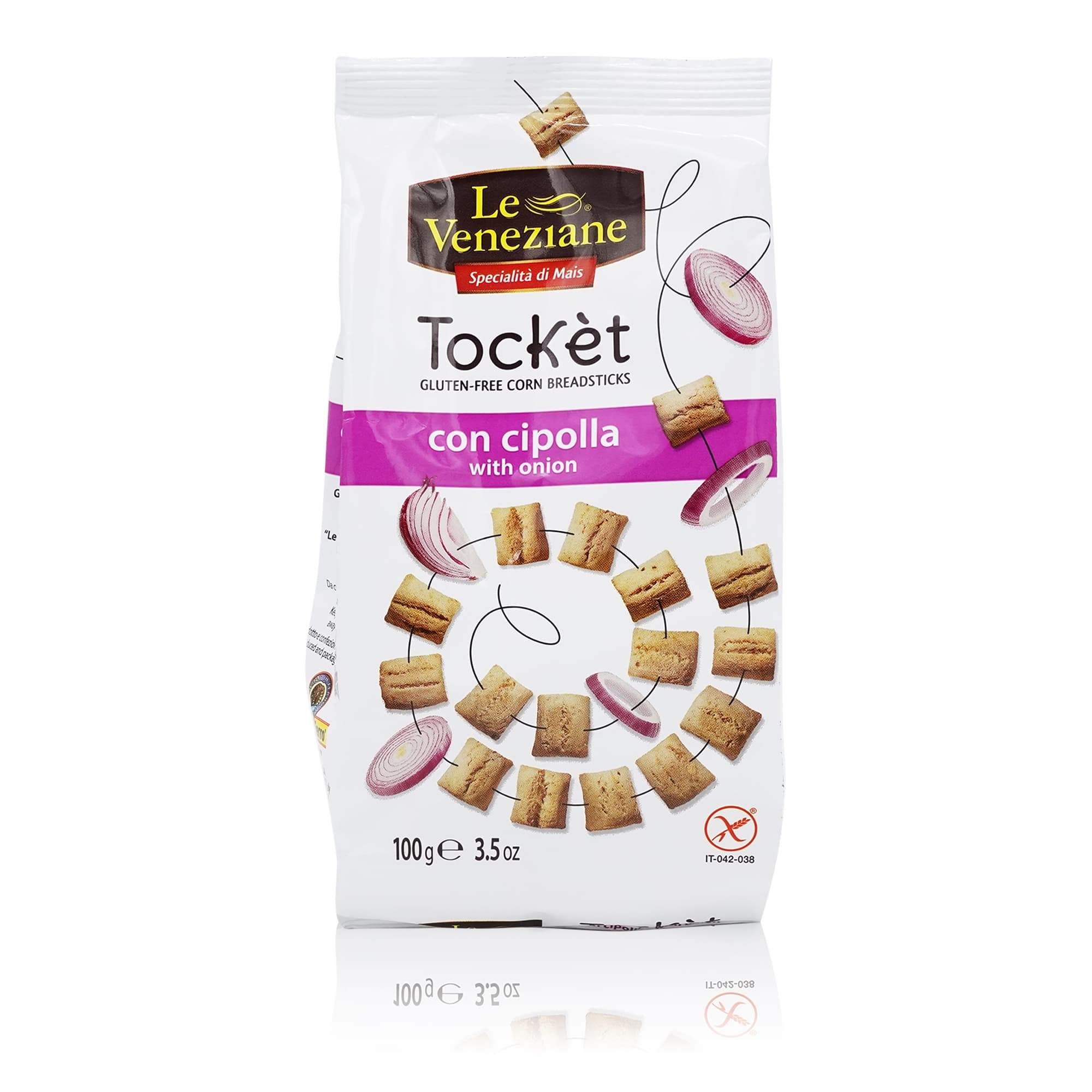 LE VENEZIANE Salatini Tockèt con cipolle – Minicracker mit Zwiebelgeschmack - 0,100kg - italienisch-einkaufen.de