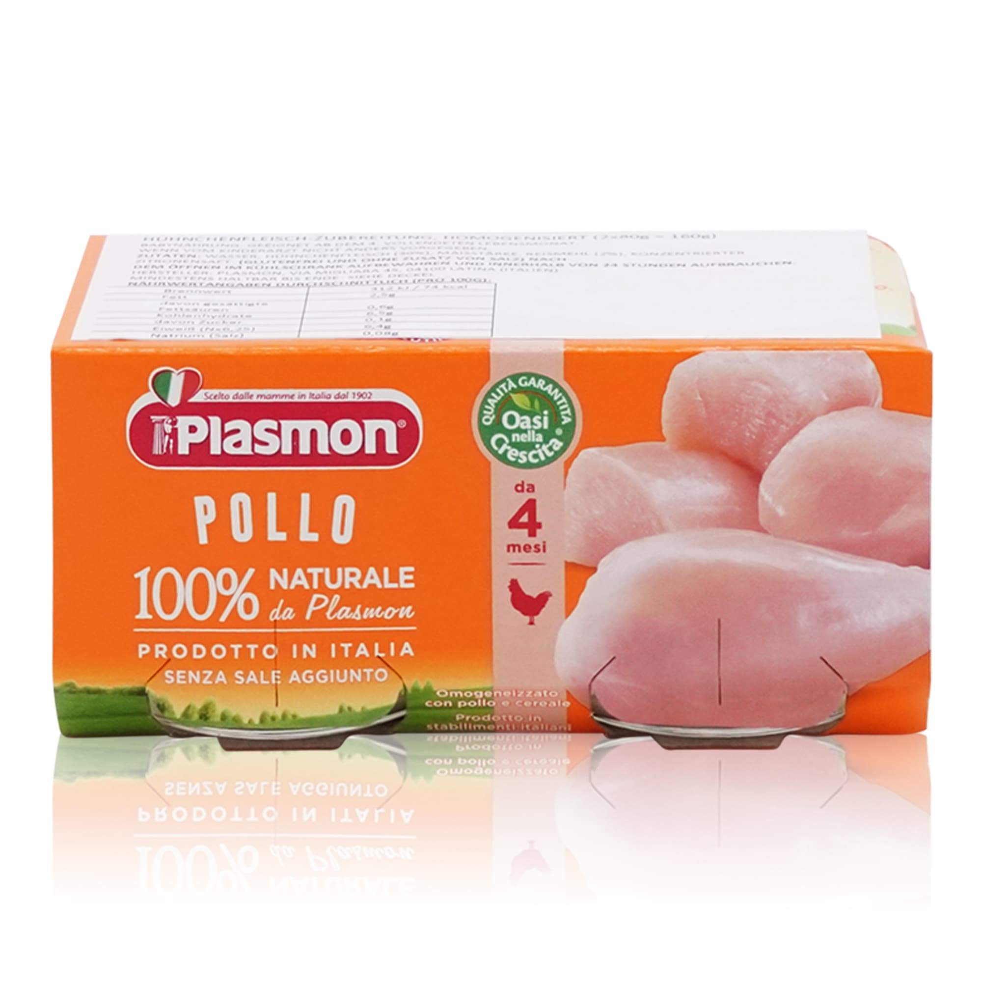 PLASMON Omogeneizzato Pollo – Fleischgläschen Hühnchen ab dem 4. Monat - 0,160kg - italienisch-einkaufen.de