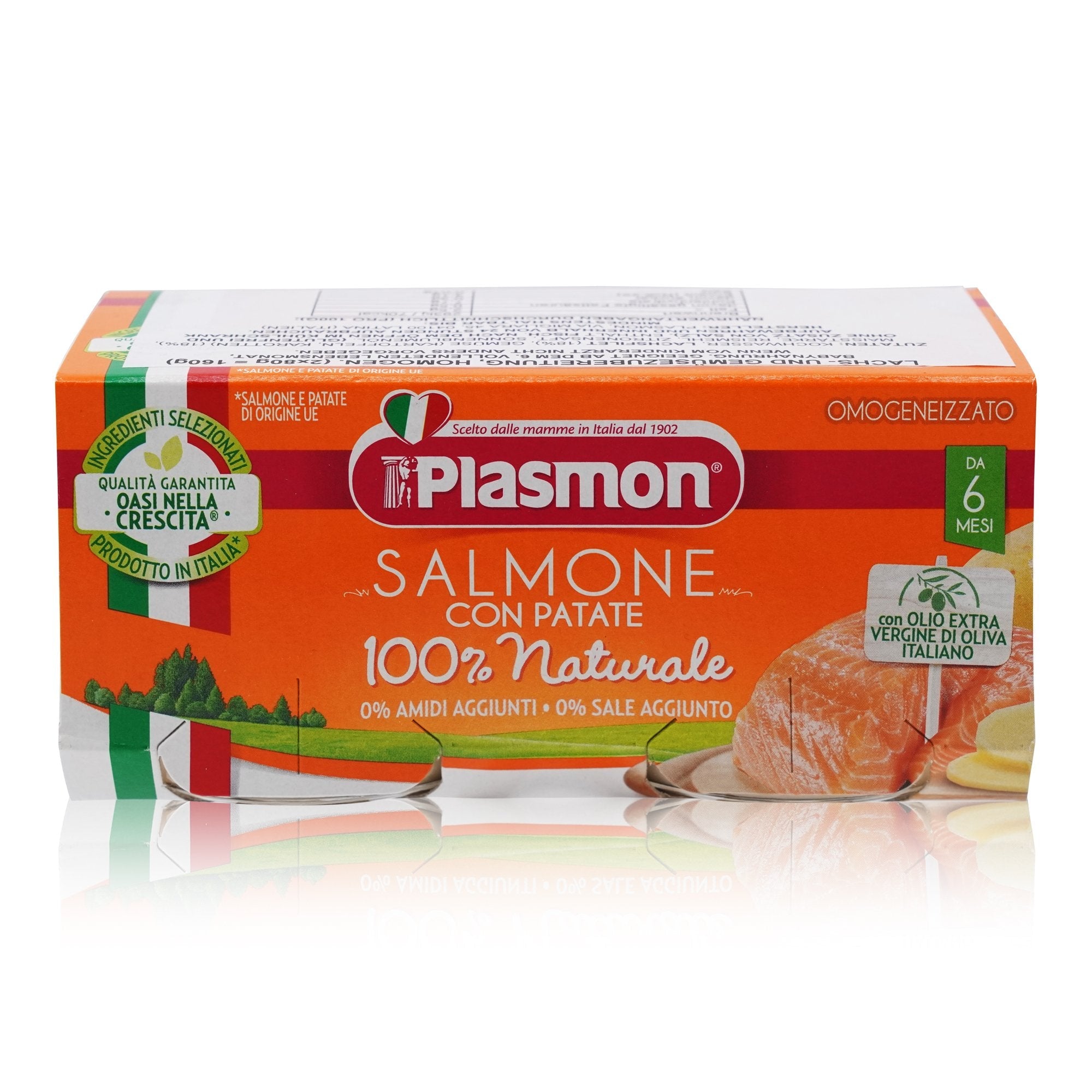 PLASMON Omogeneizzato Salmone con Verdure – Babygläschen Lachs mit Kartoffeln - 0,160kg - italienisch-einkaufen.de