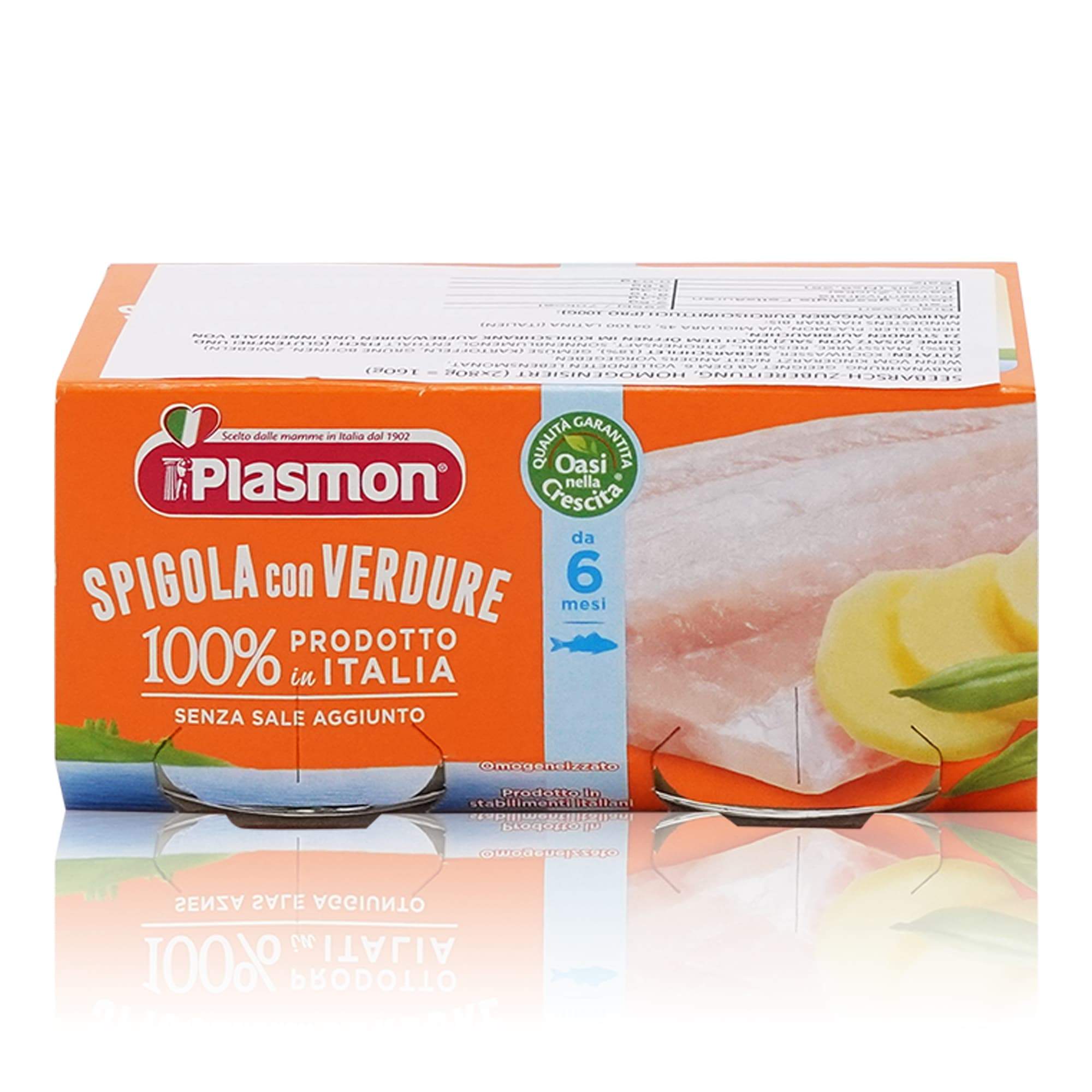 PLASMON Omogeneizzato Spigola con Verdure – Babygläschen Seebarsch u. Gemüse ab dem 6. Monat - 0,160kg - italienisch-einkaufen.de