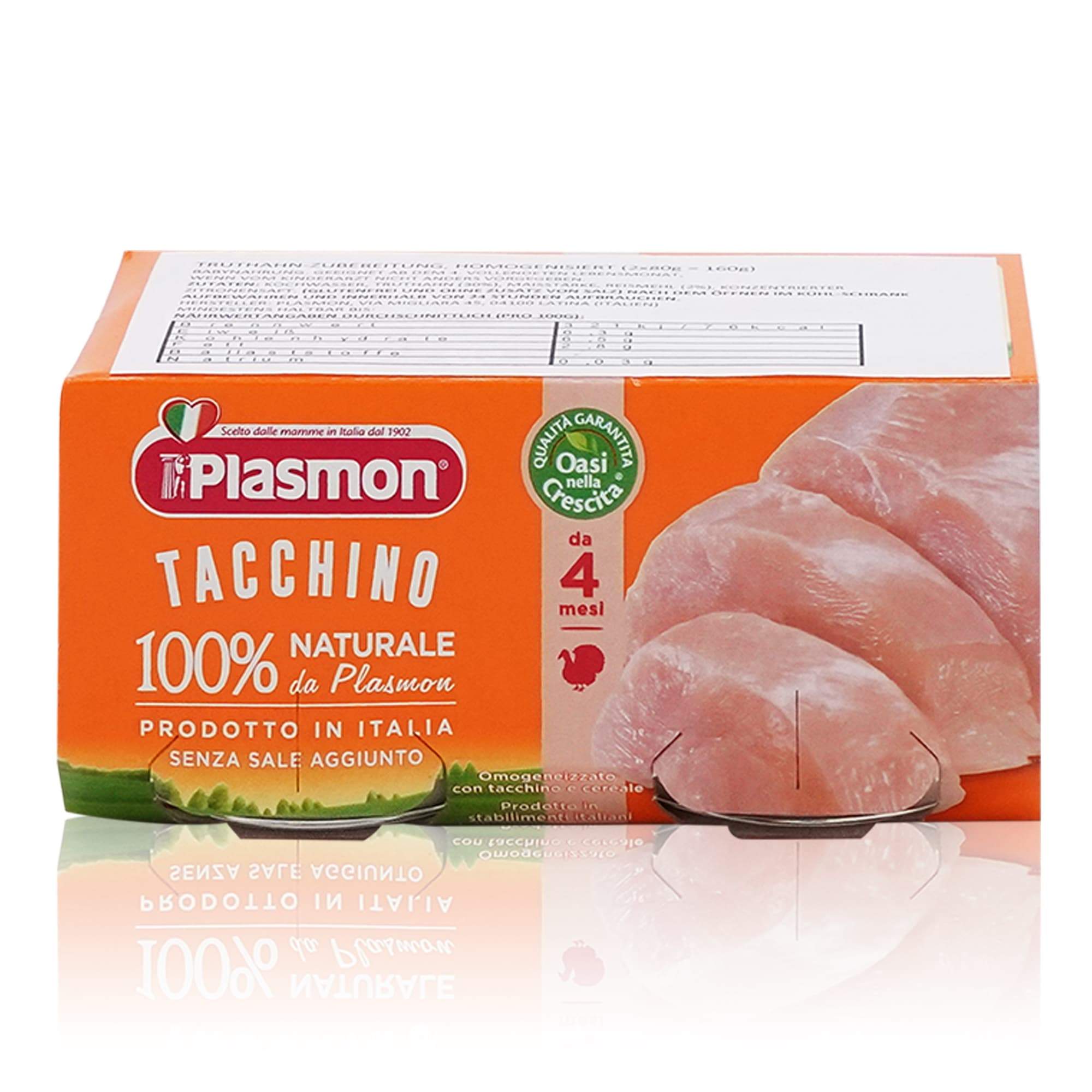 PLASMON Omogeneizzato Tacchino – Fleischgläschen Truthahn ab dem 4. Monat - 0,160kg - italienisch-einkaufen.de