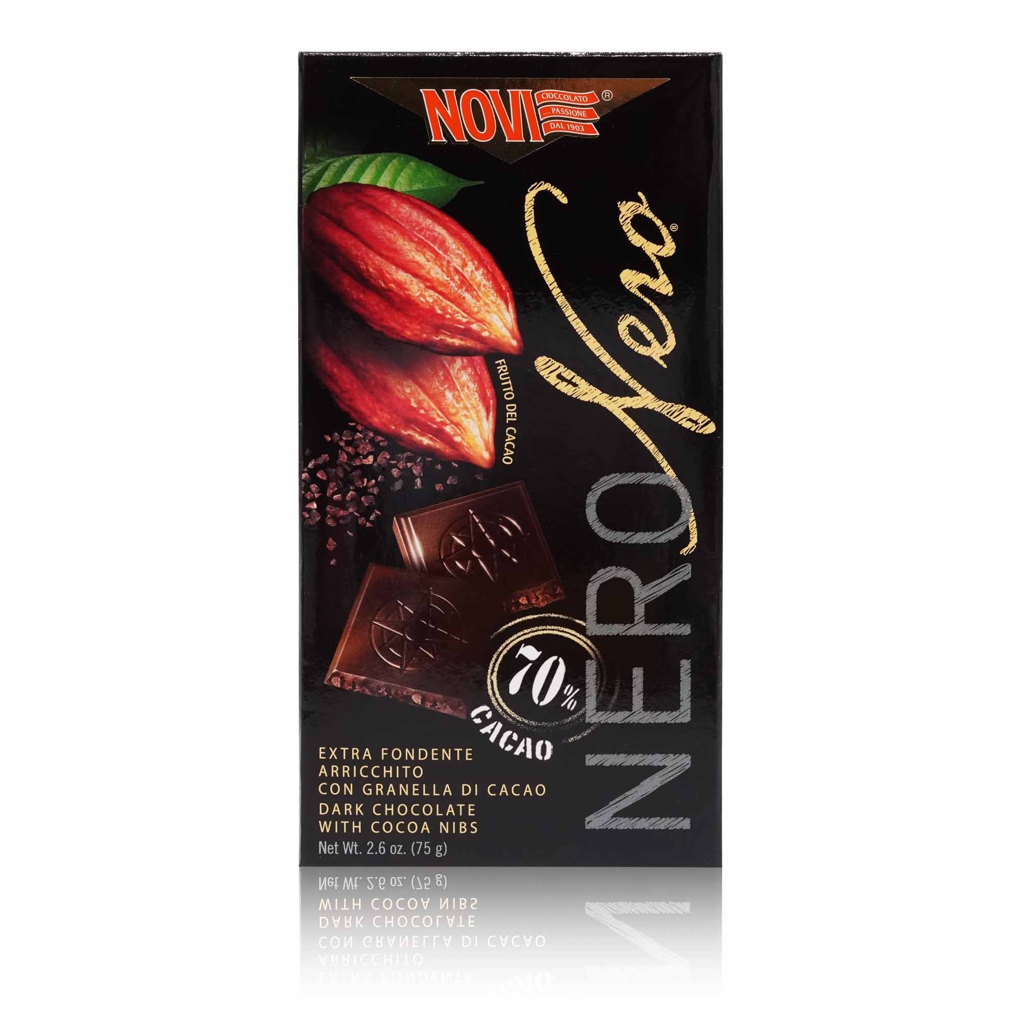 NOVI Nero Nero Fondente con granelli cacao – Nero Zartbitterschokolade mit Kakaostücke - 0,075kg - italienisch-einkaufen.de