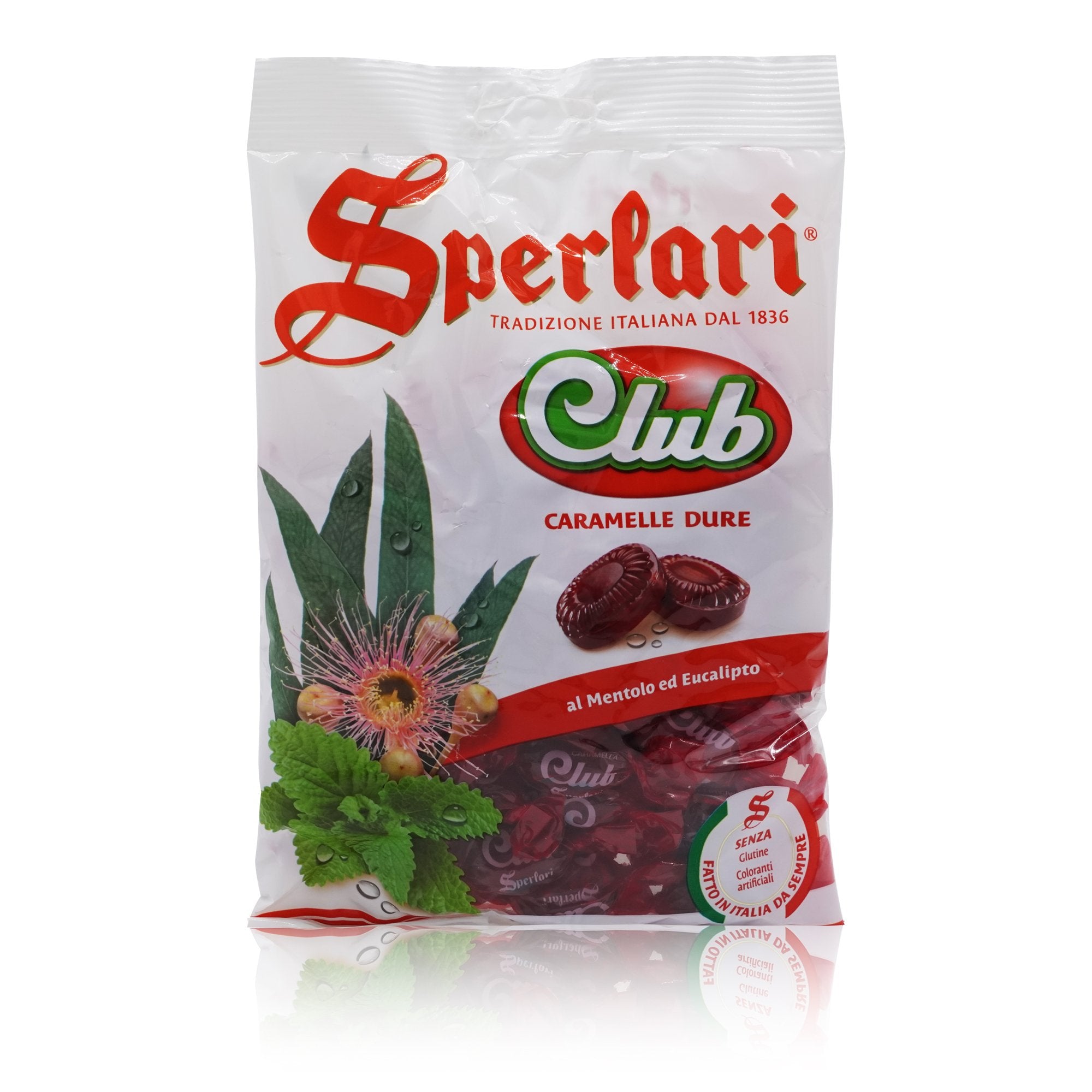 SPERLARI Caramelle Club rosse – Bonbons Club rot Minze u. Eukalyptus - 0,200kg - italienisch-einkaufen.de
